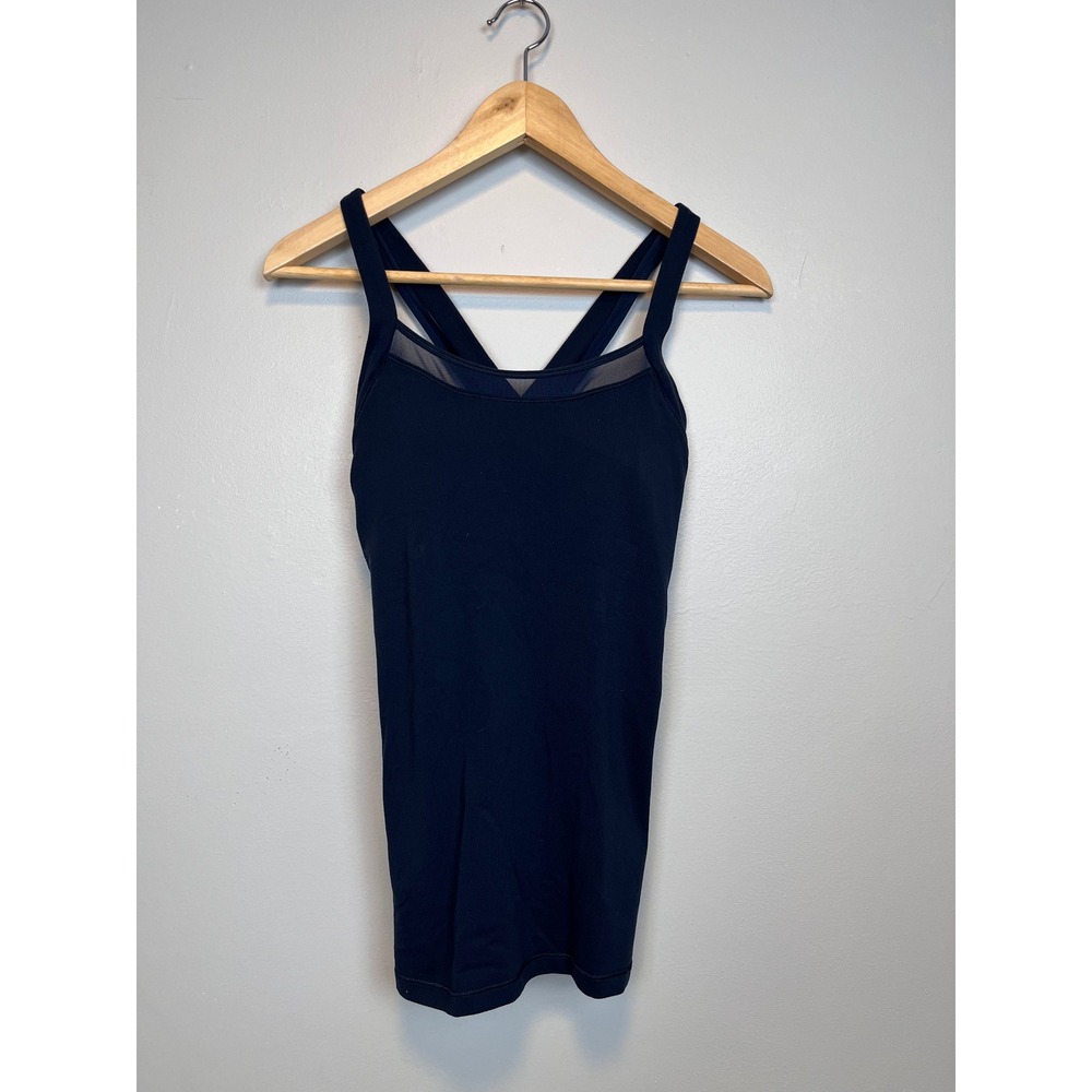 Lululemon Navy Blue Mesh Trim Strappy Back Tank Top with Built-in Shelf Bra‎ 4